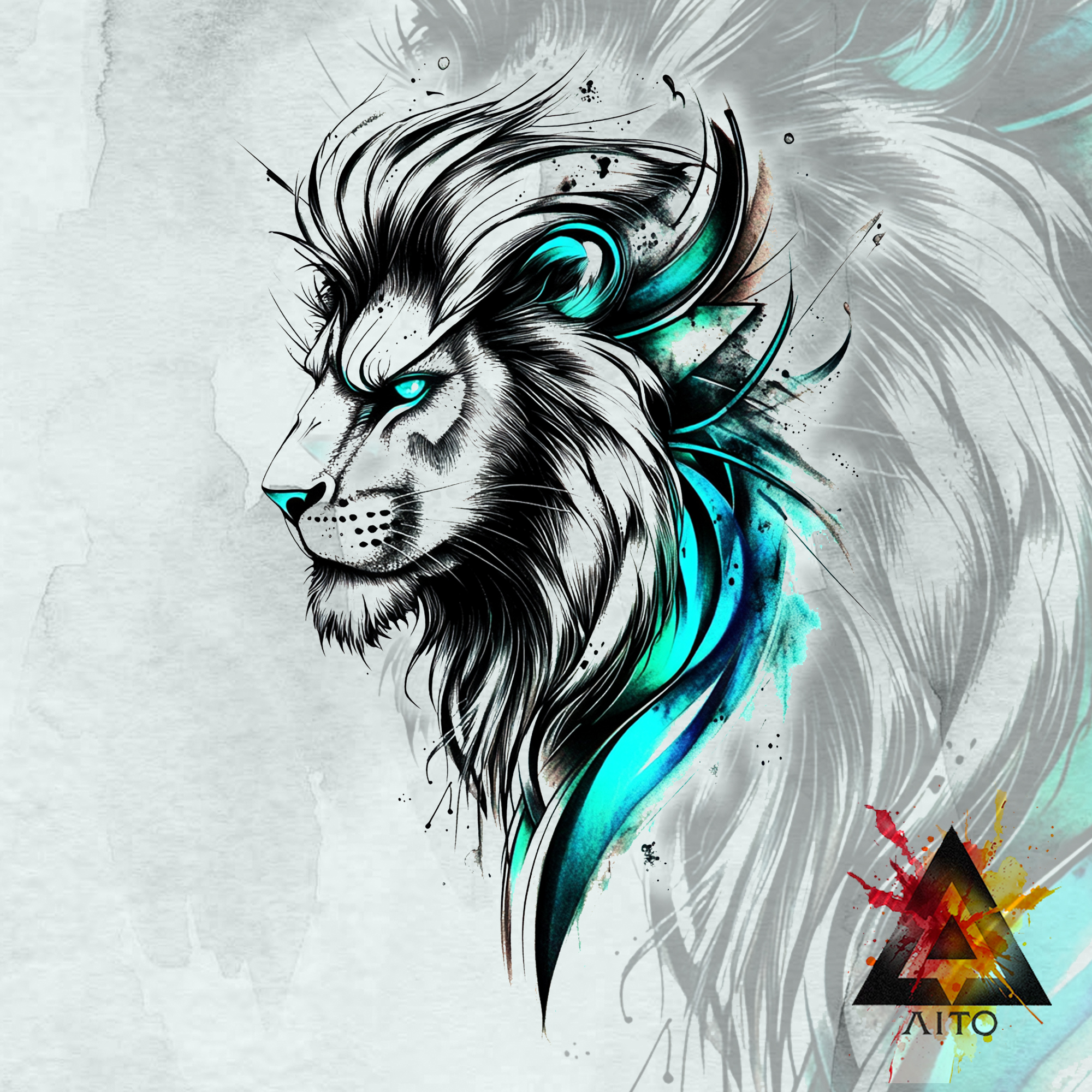 Lion abstrait aquarelle